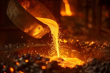 Molten Steel Pouring from an Industrial Furnace in a Metalworking Factory