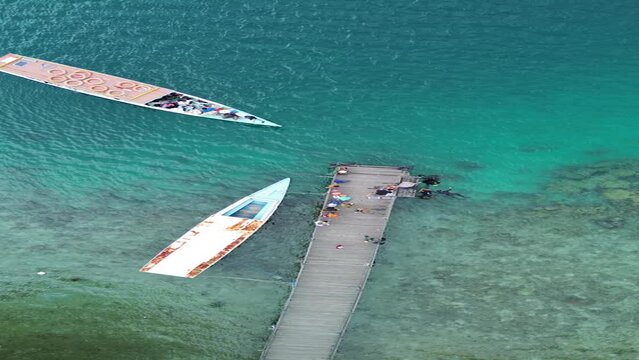 Aerial view of the pier on Dutungan Island in Barru Regency, South Sulawesi
