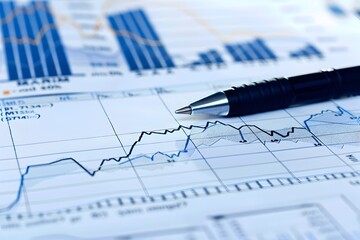 Financial Data Analytics Diagram on Desktop Computer Screen Showcasing Market Trends and Economic Growth