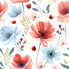 Watercolor Floral Pattern: A seamless pattern with hand-painted watercolor flowers in soft, blended shades and loose, organic shapes.