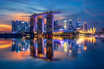 Captivating Skyline of Singapore s Iconic Marina Bay Reflections at Dusk