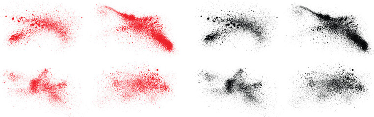 abstract brush stroke texture. Brushstroke black and red color blood paint splatter set