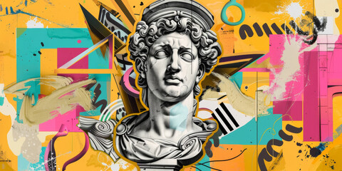 Classical Bust of David with Vibrant Pop Art Graffiti Background