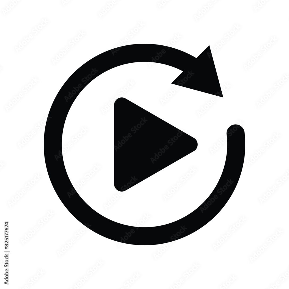 Poster replay icon. video movie play button vector sign. flat design. playback symbol. restart. repeat. mus