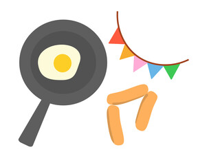 目玉焼き　フライパン　ソーセージ　ガーランド　イラストセット