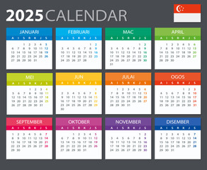 2025 Calendar Singaporean - vector illustration