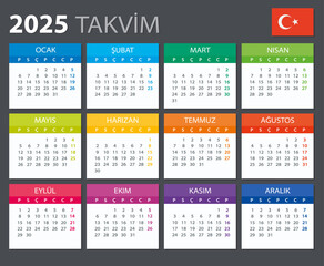 2025 Calendar Turkish - vector illustration