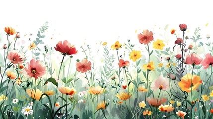 Cute Cartoon Meadow of Flowers High in a Radiant Pastel Palette