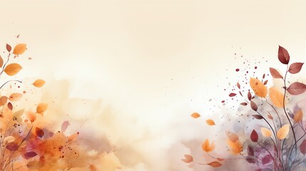 Abstract watercolor background with autumn leaves and branches.