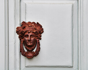 Detail of an antique Greek door knocker, Patmos Island, Greece, Europe