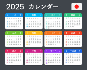 2025 Calendar - vector template graphic illustration - Japan version