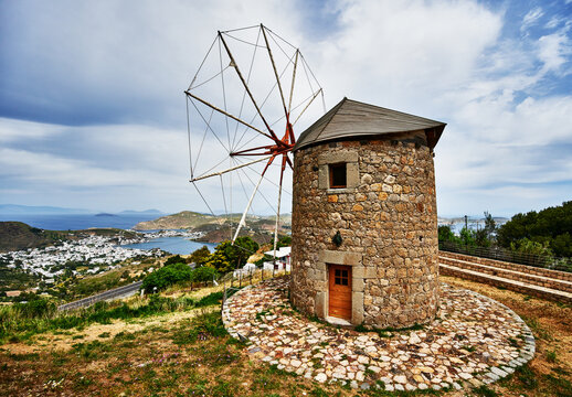 Windmill of Patmos, Chora, Patmos Island, Dodecanese, Greek Islands, Greece, Europe