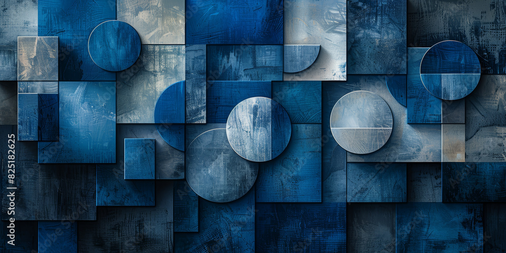 Poster abstract geometric blue patterns with circles and squares modern art design