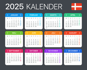 2025 Calendar - vector template graphic illustration - Danish version
