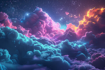 Surreal Colorful Cloudscape with Starry Sky and Dreamy Atmosphere at Dusk