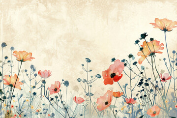 Vintage Floral Artwork with Pastel Wildflowers and Soft Background