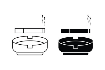 Cigarette with ashtray icon set. Vector illustration