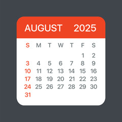August 2025 Calendar Leaf - Vector template graphic Illustration