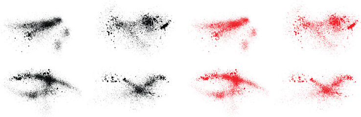 Ink blood splatter black and red color abstract paint background set. Ink brush stroke texture distressed background