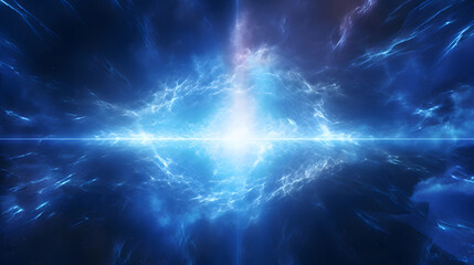 Digital blue glowing high energy plasma force field in space poster background