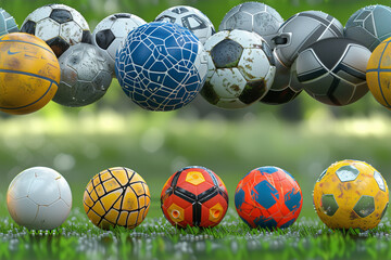 Abstraction for advertising. sports balls balls on the background of the sports ground. 3D...