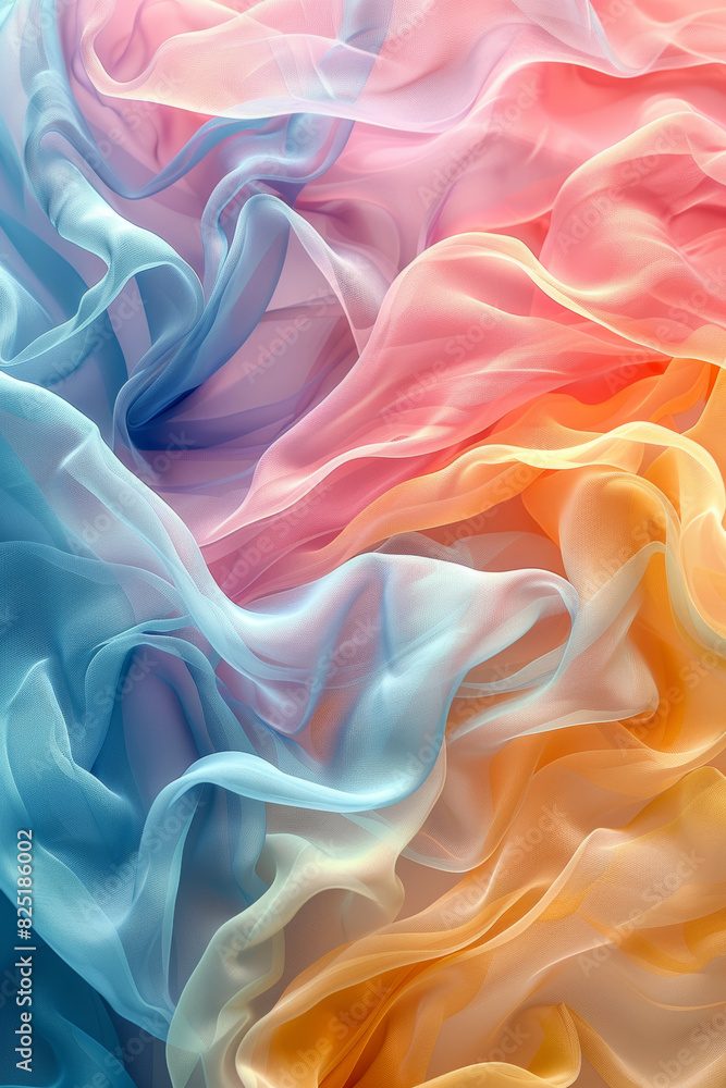 Poster colorful flowing fabric background with pastel gradient waves and soft textures
