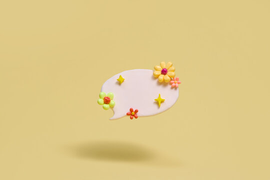 Speech bubble text template with flowers around for greeting