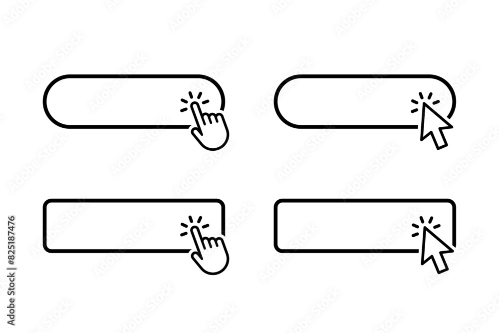 Poster click here button with hand or mouse cursor. computer mouse cursor or hand pointer symbol. modern ac