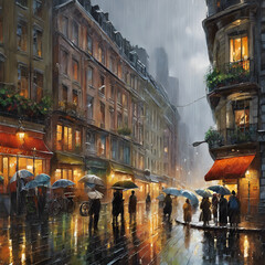 Rainy view of the old town