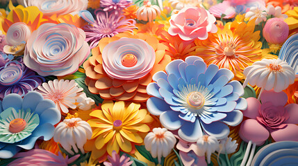 Digital 3d psychedelic flowers and plants abstract background