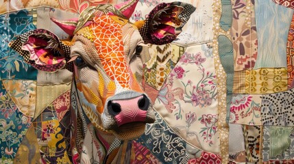 Naklejka premium Colorful patchwork cow for art and design projects