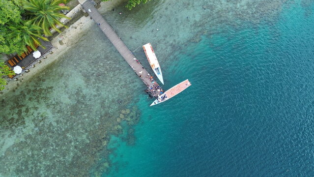 Aerial view of the pier on Dutungan Island in Barru Regency, South Sulawesi
