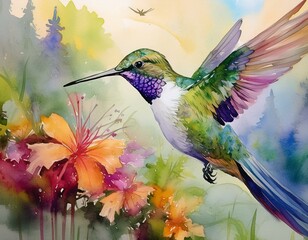 Hummingbird watercolor painting.