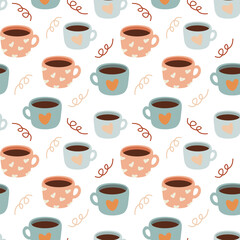 Vector illustration, cinnamon coffee, cute pattern, heart, love coffee
