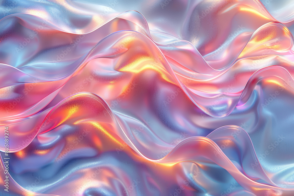 Poster abstract iridescent waves of fabric with vivid colors and smooth textures