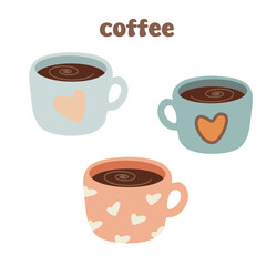 Vector illustration, cinnamon coffee, cute pattern, heart, love coffee
