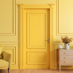 yellow painted room with a yellow chair and a yellow door