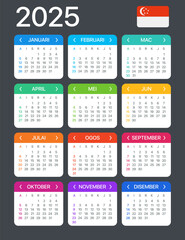 2025 Calendar - vector template graphic illustration - Singaporean version