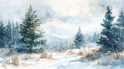 there is a painting of a snowy landscape with trees and snow