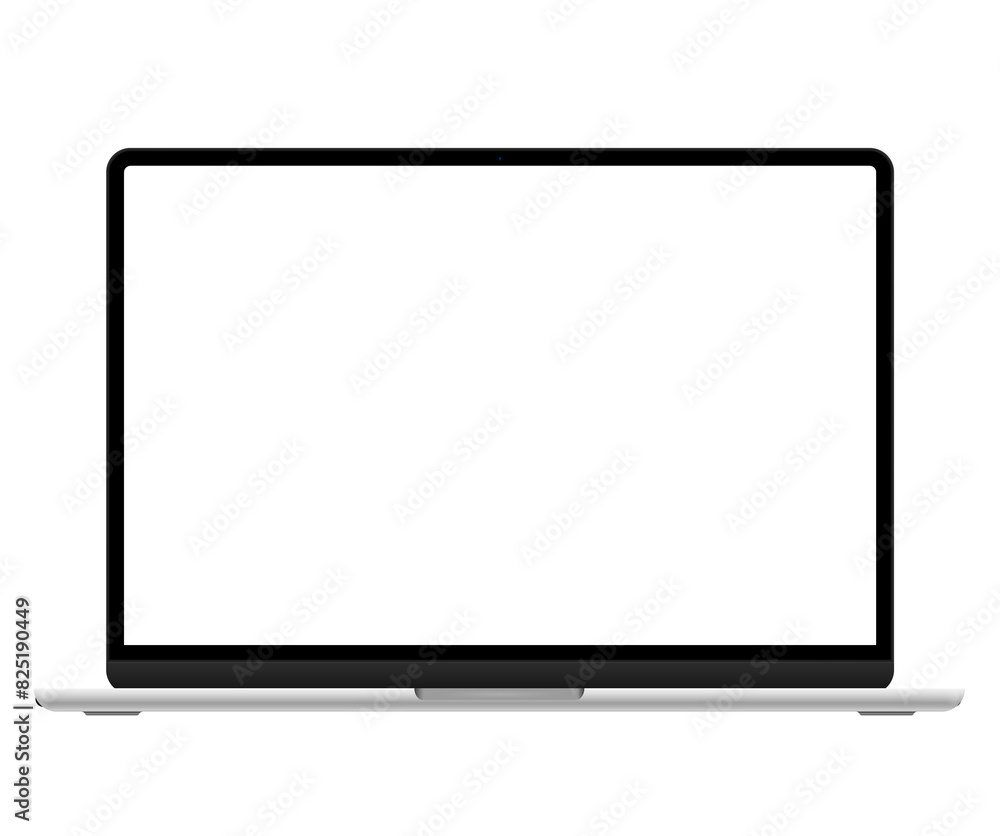 Poster realistic laptop mockup with blank screen isolated on white background, perspective laptop mock up d