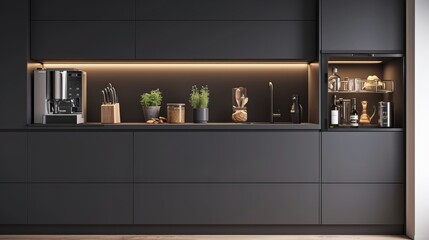 Modern Home Kitchen with Smart Coffee Machine and Scenic Mountain View - Ideal for High-Tech Lifestyle