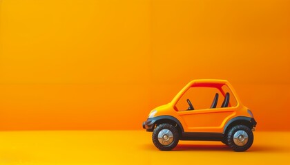 Funky electric toy coupe on tangerine orange background with copy space