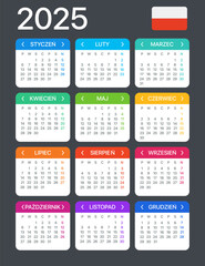 2025 Calendar - vector template graphic illustration - Poland version