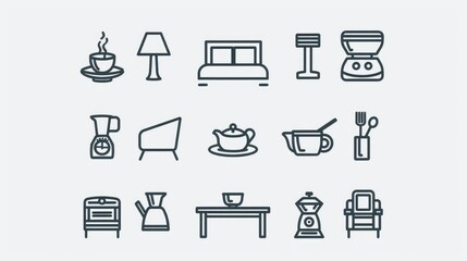 Set of 9 outline room service icons for web isolated on a white background
