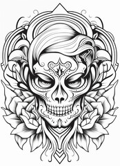 a skull with a flower and a womans face in the background