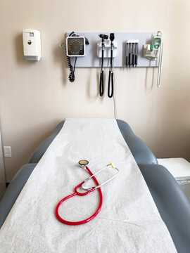 Stethoscope on exam table at Doctor's office 