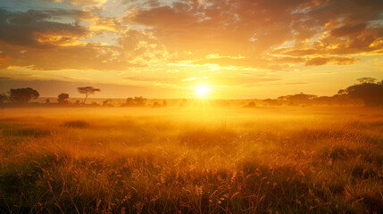 Fototapeta premium Sunlit dawn over the African savannah.
