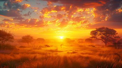 Sunlit dawn over the African savannah.