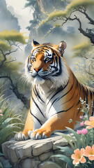 Chinese ink painting natural habitats, including water, forest, and the wild.