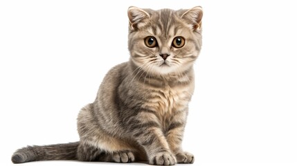 Obraz premium A small cat with a black nose and green eyes is sitting on a white background